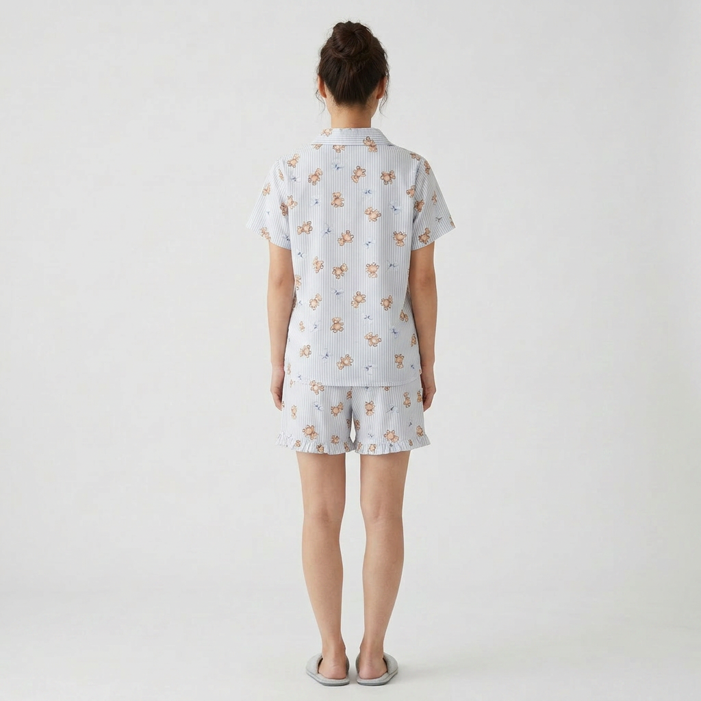 Printed Shirt with Shorts Sleepwear Set