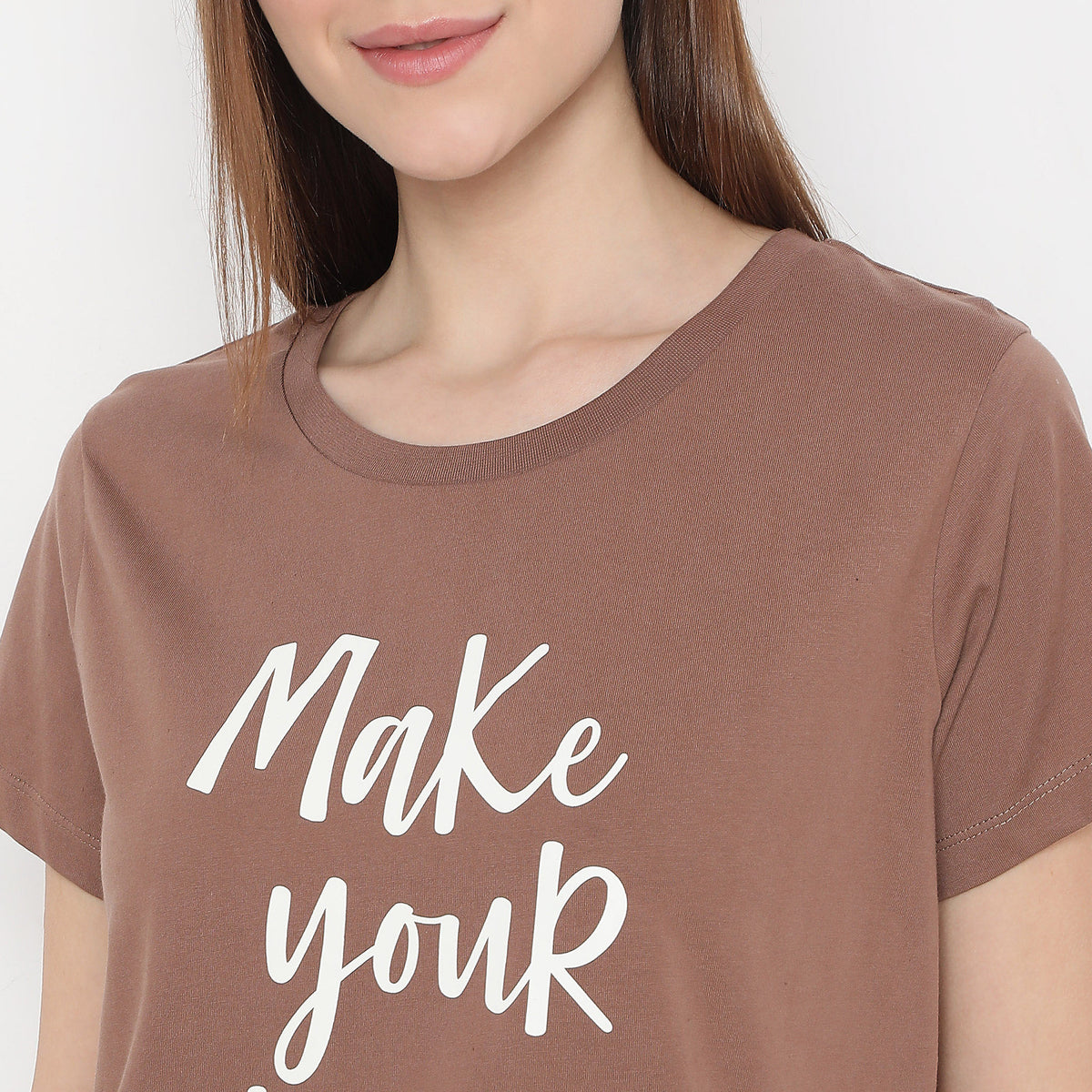 Text Print Straight T-Shirt