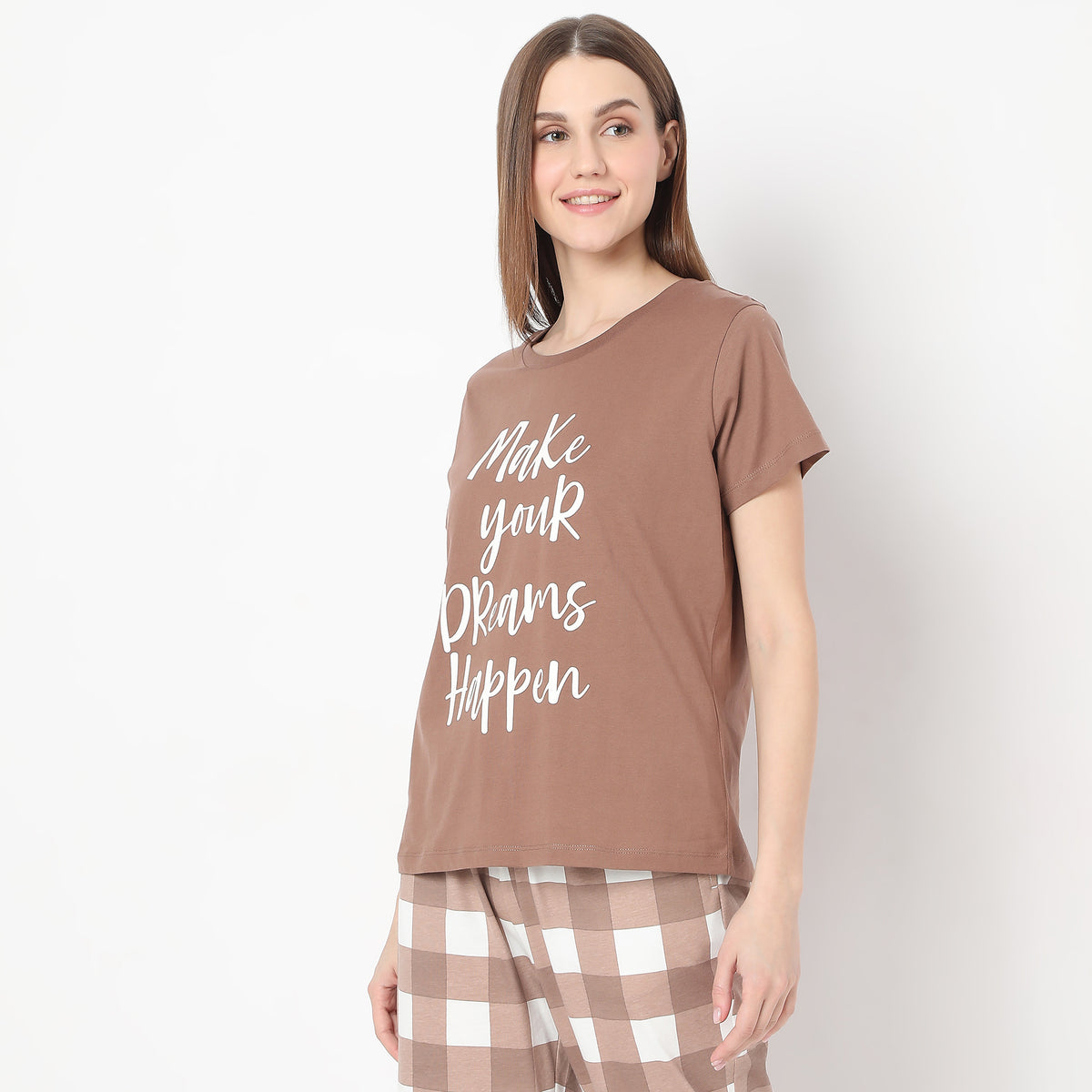 Text Print Straight T-Shirt