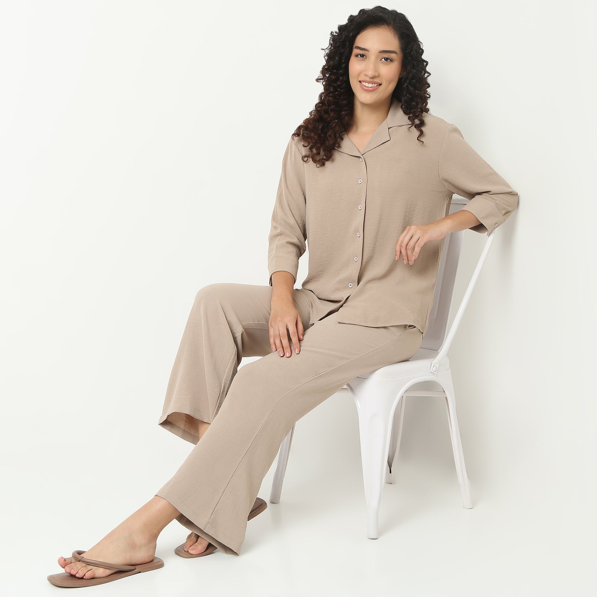Solid Front Open Loungewear Shirt