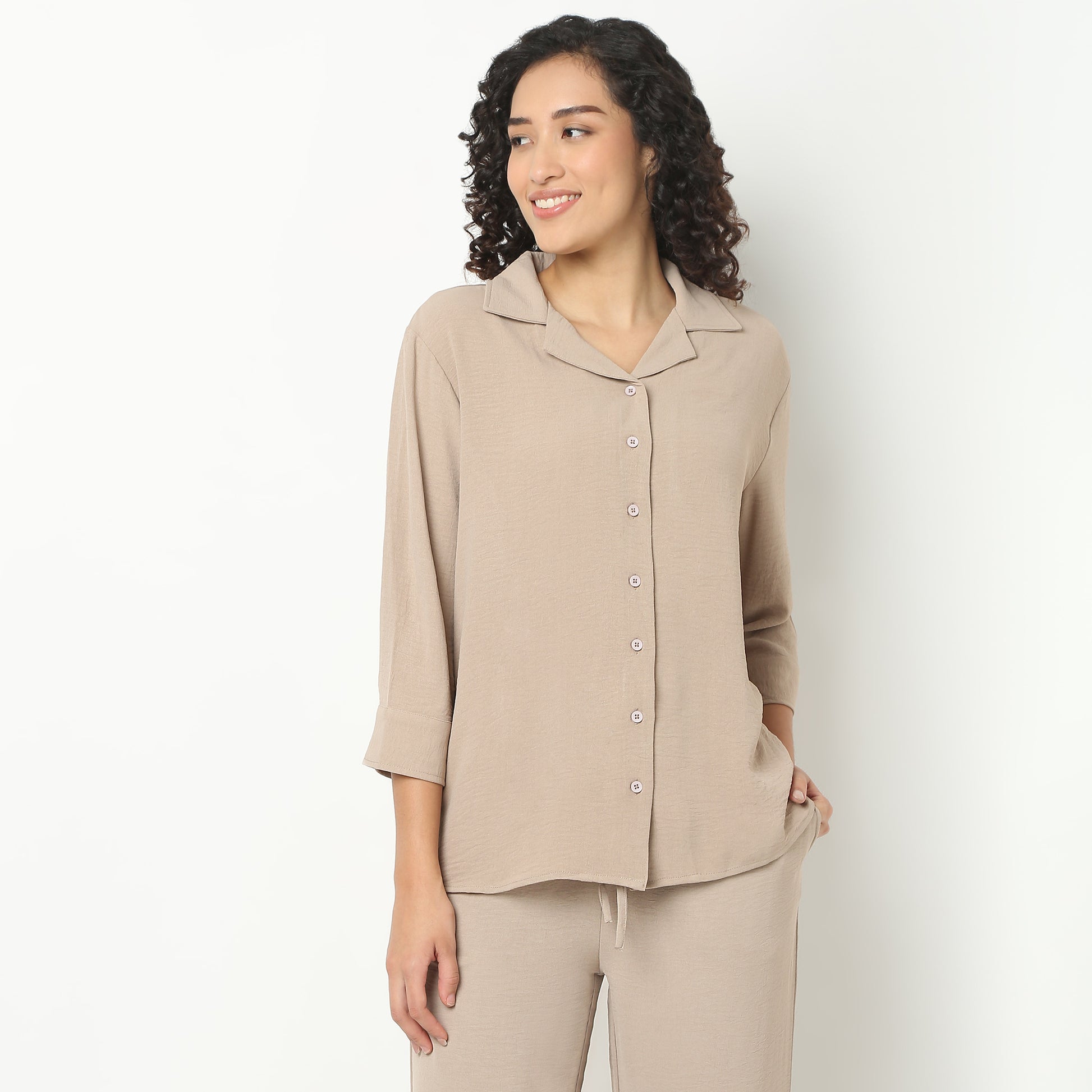 Solid Front Open Loungewear Shirt