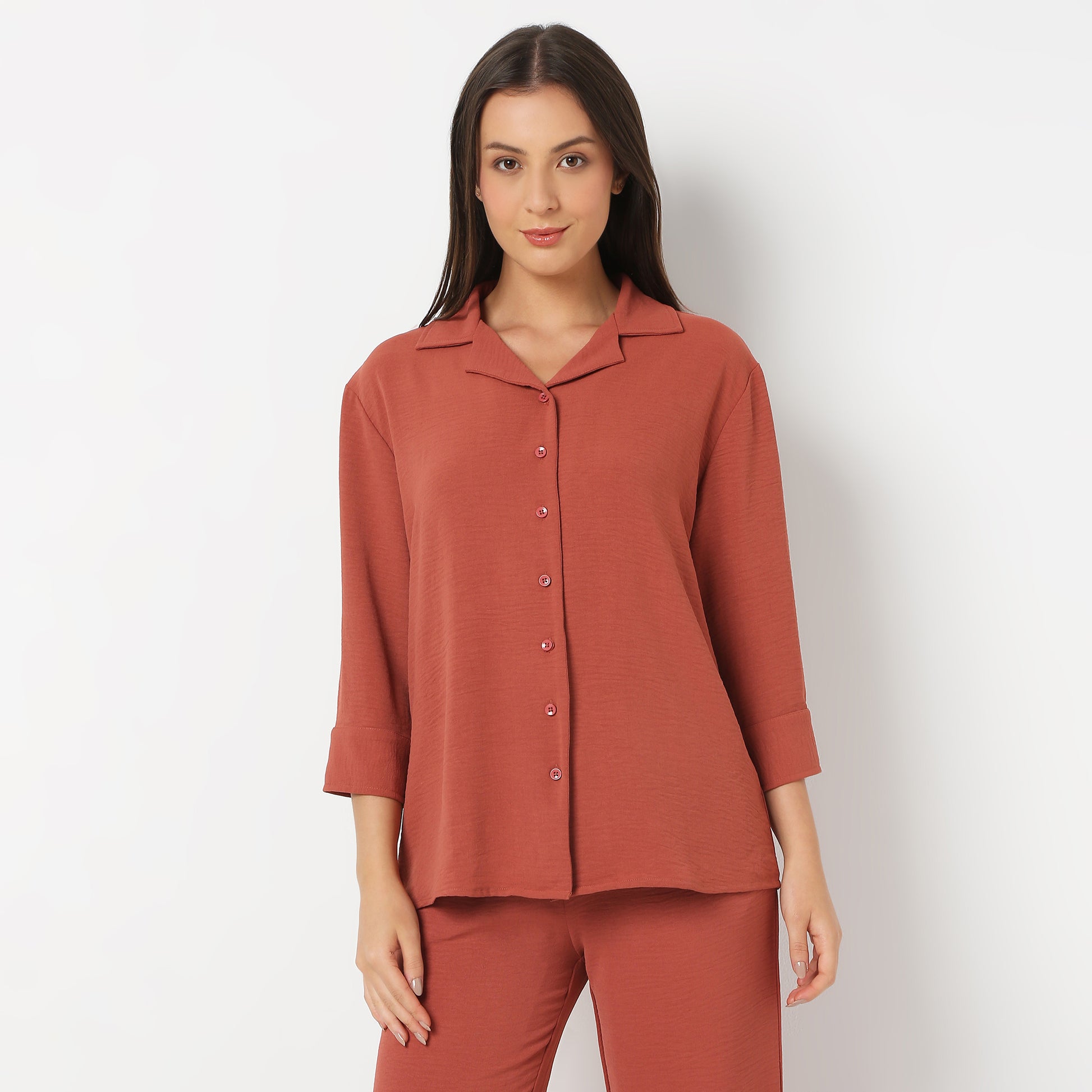 Solid Front Open Loungewear Shirt