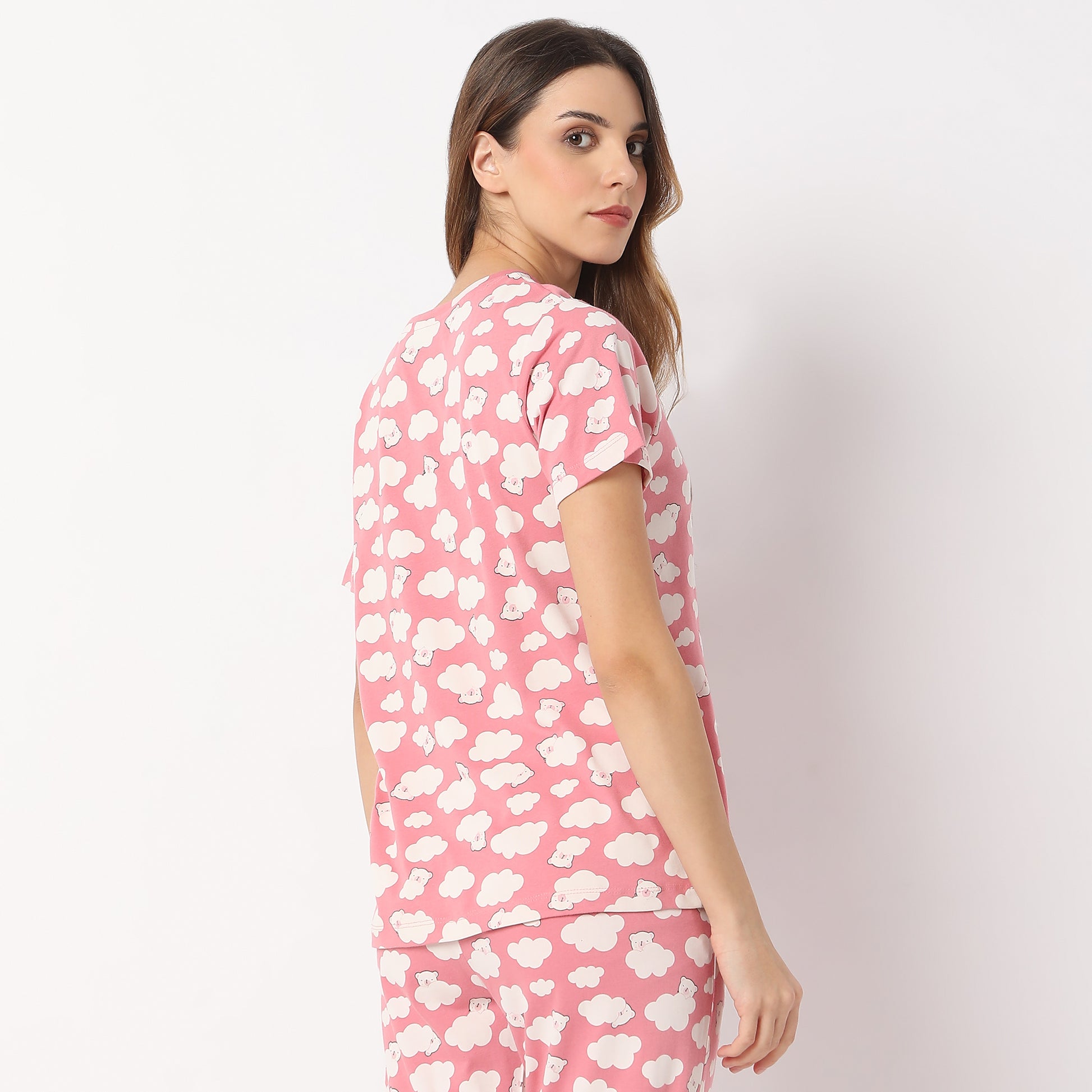 Printed Straight Teddy in Cloud Short Sleeve T-Shirt