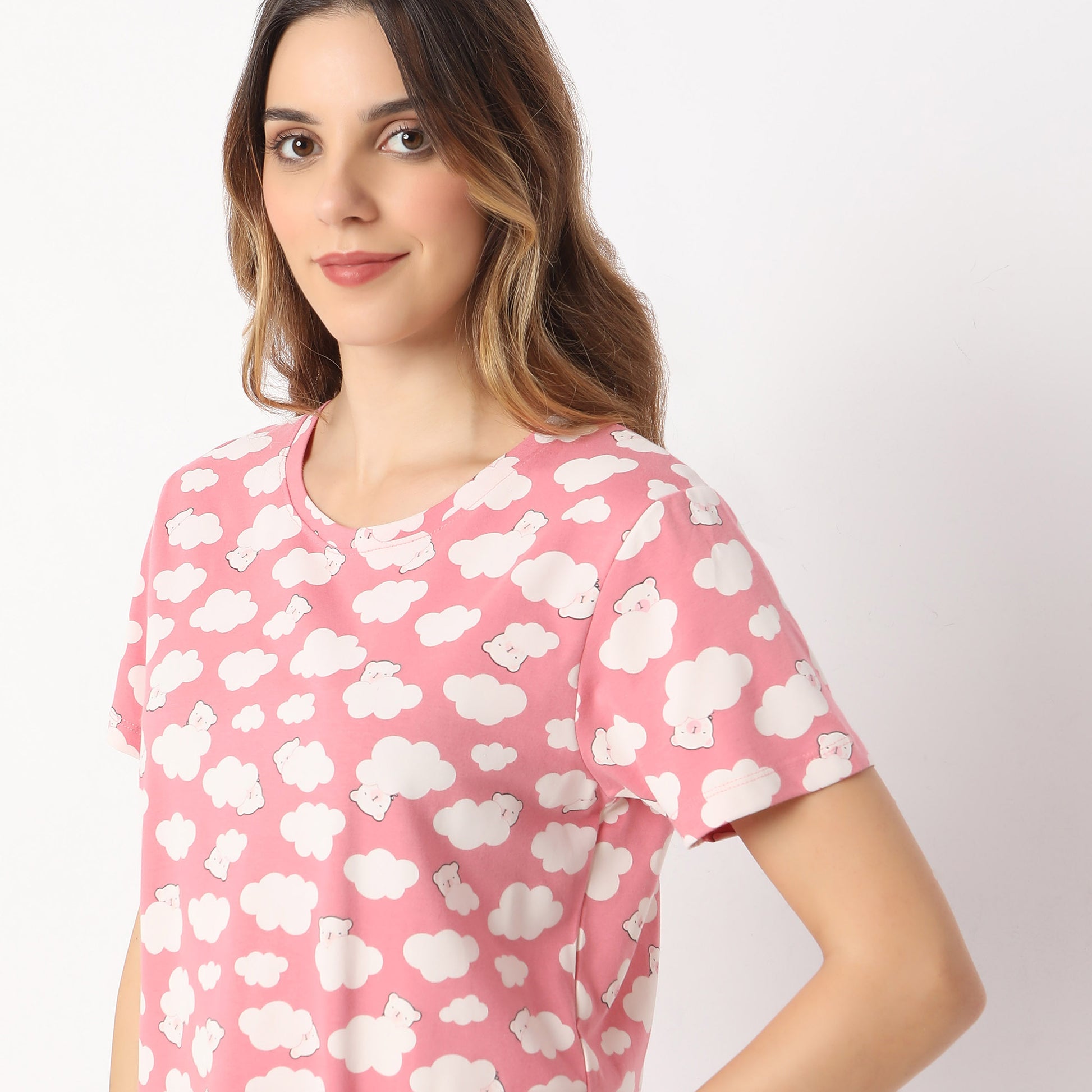 Printed Straight Teddy in Cloud Short Sleeve T-Shirt