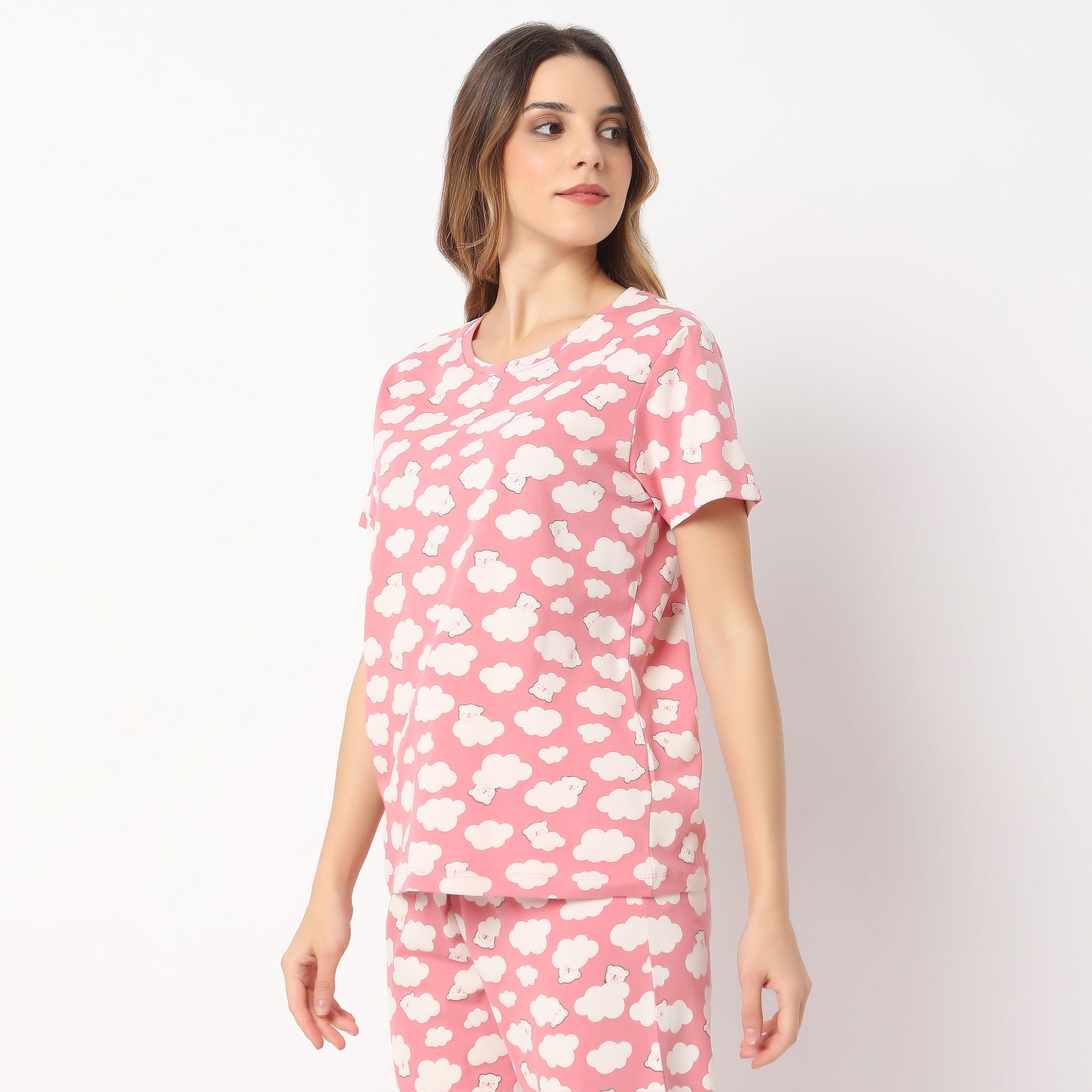 Printed Straight Teddy in Cloud Short Sleeve T-Shirt