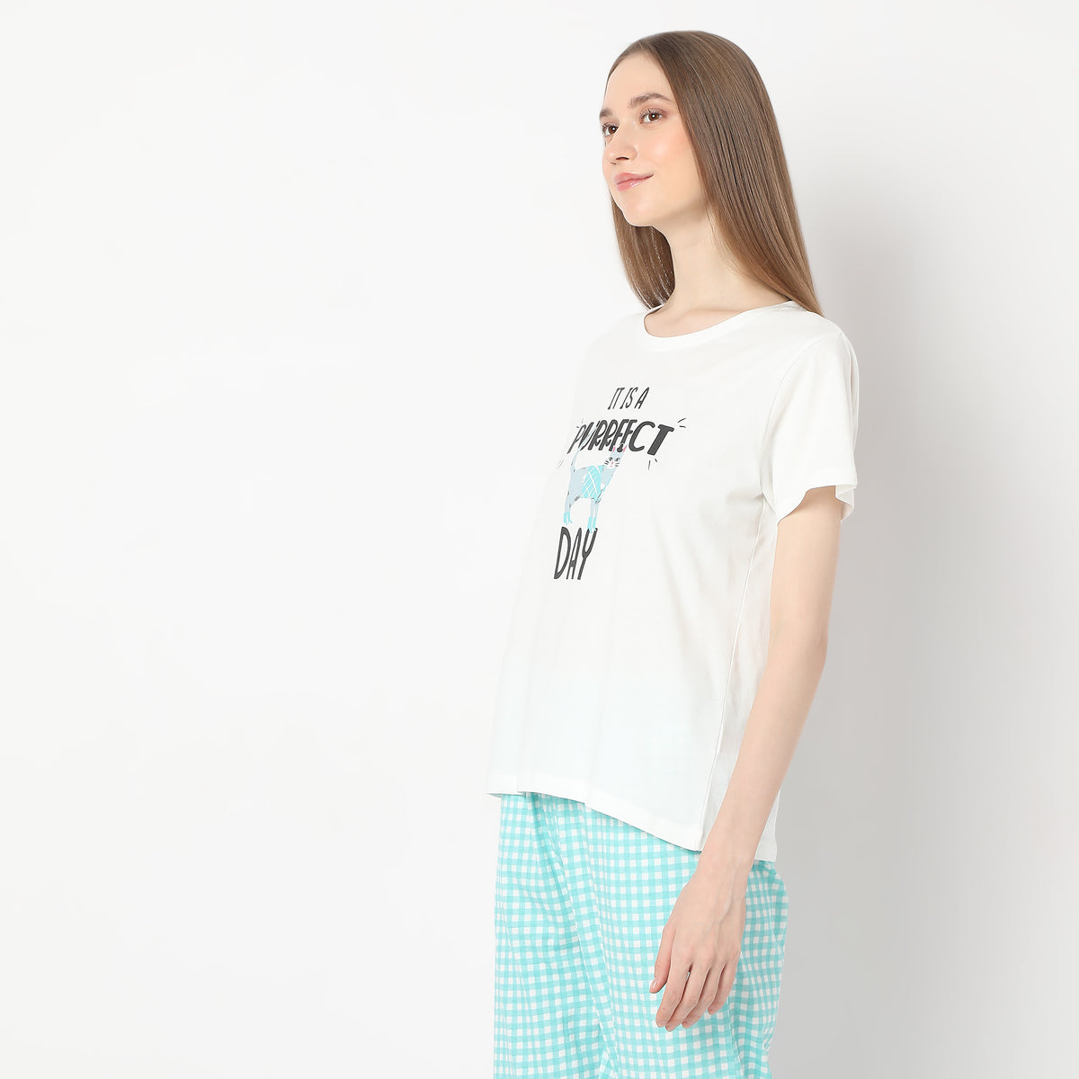 Text Print Straight T-Shirt