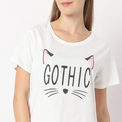 Printed Straight Kitten Short Sleeve T-Shirt