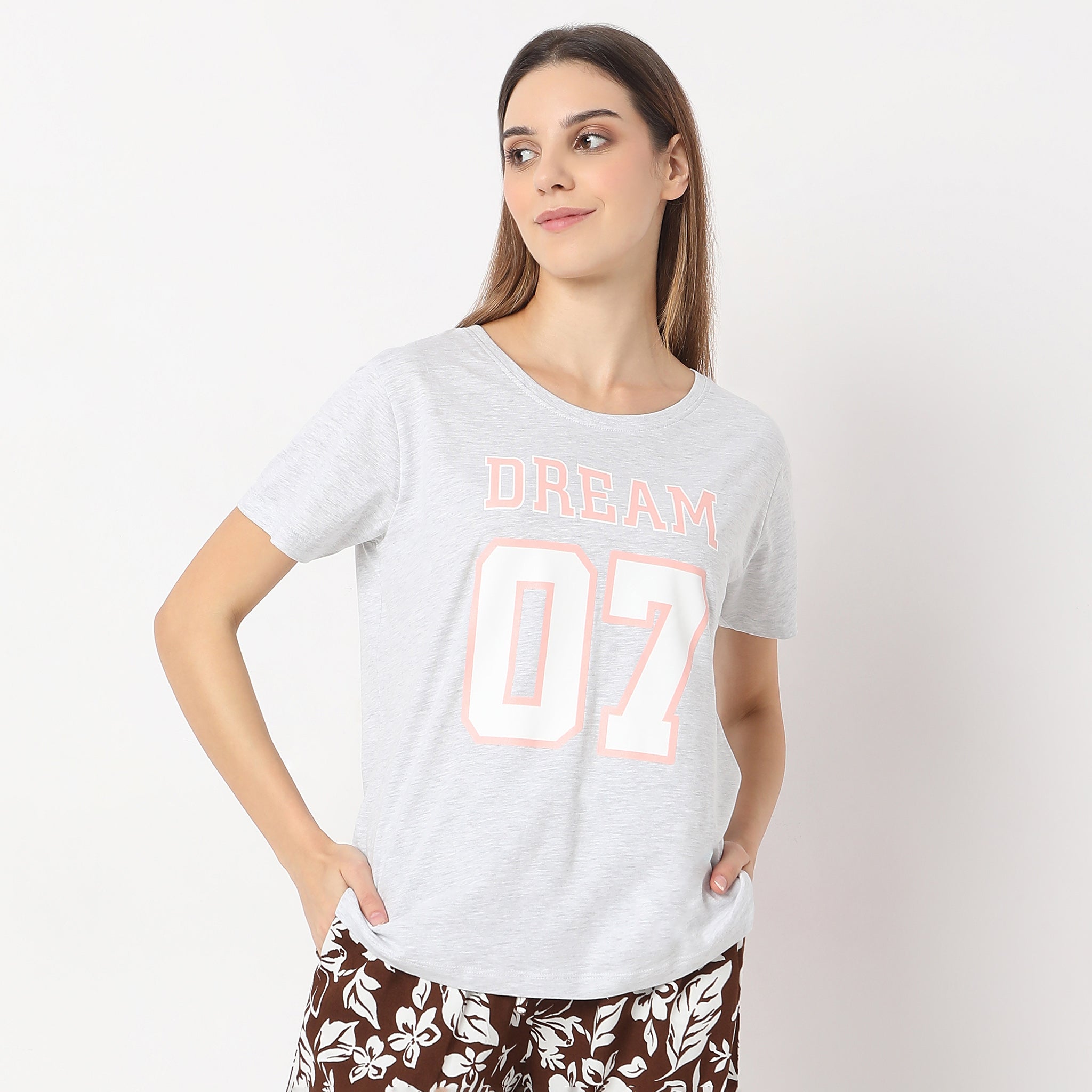 Printed Straight Short Sleeve Chest Printed T-Shirt