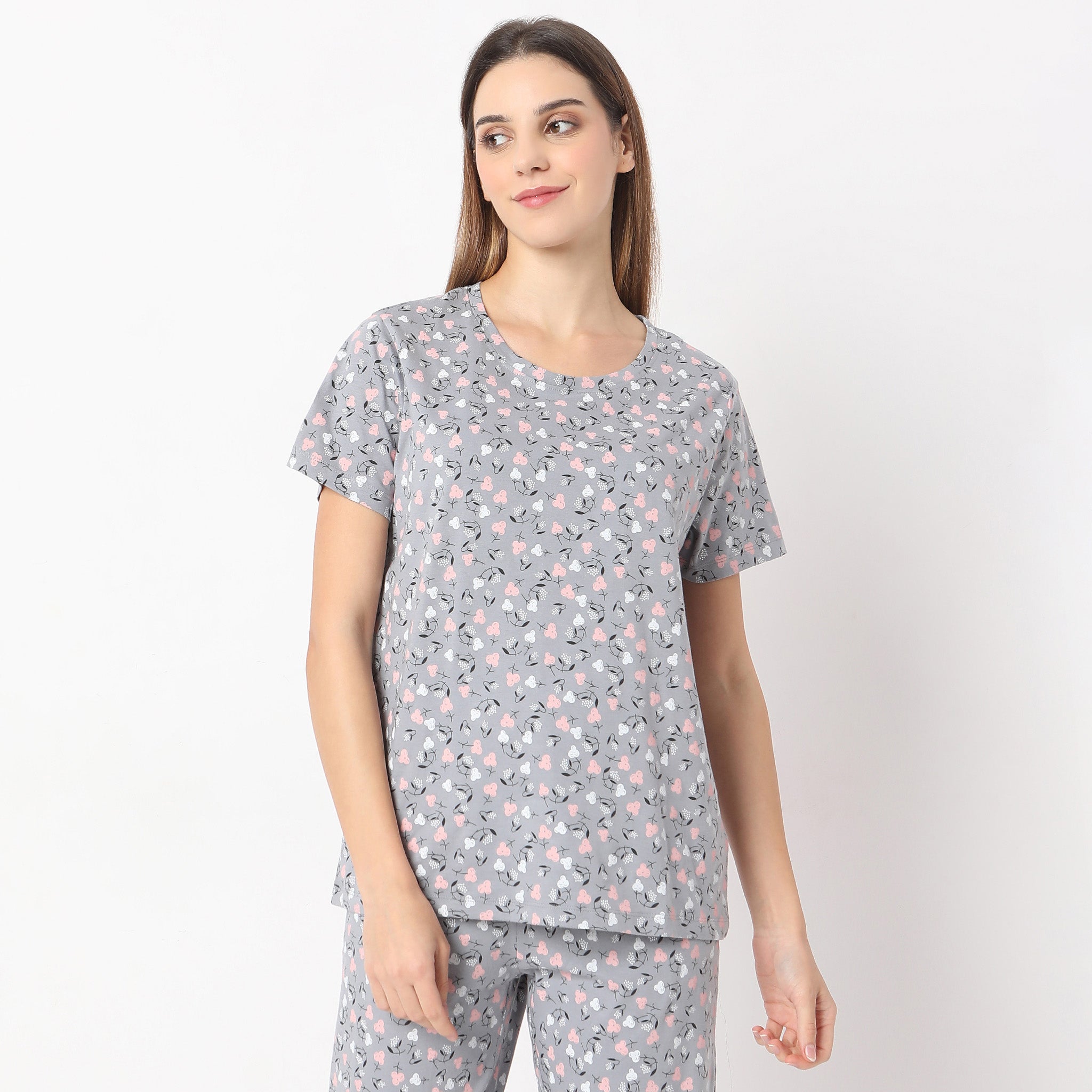 Printed Straight Floral Short Sleeve T-Shirt