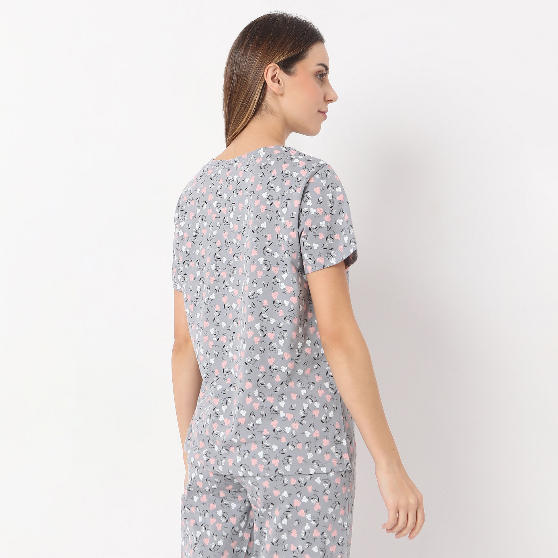 Printed Straight Floral Short Sleeve T-Shirt