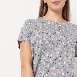Printed Straight Floral Short Sleeve T-Shirt