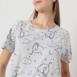 Printed Straight Stars and Moon Short Sleeve T-Shirt
