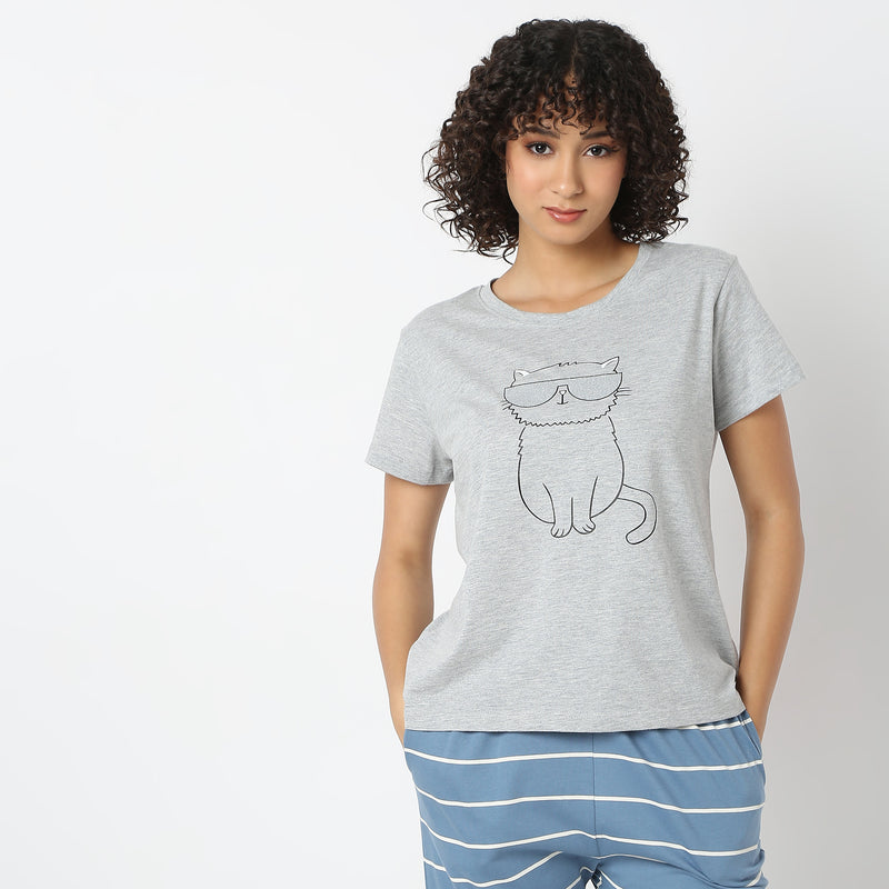 Animal Print Crew Neck Lounge T-Shirt