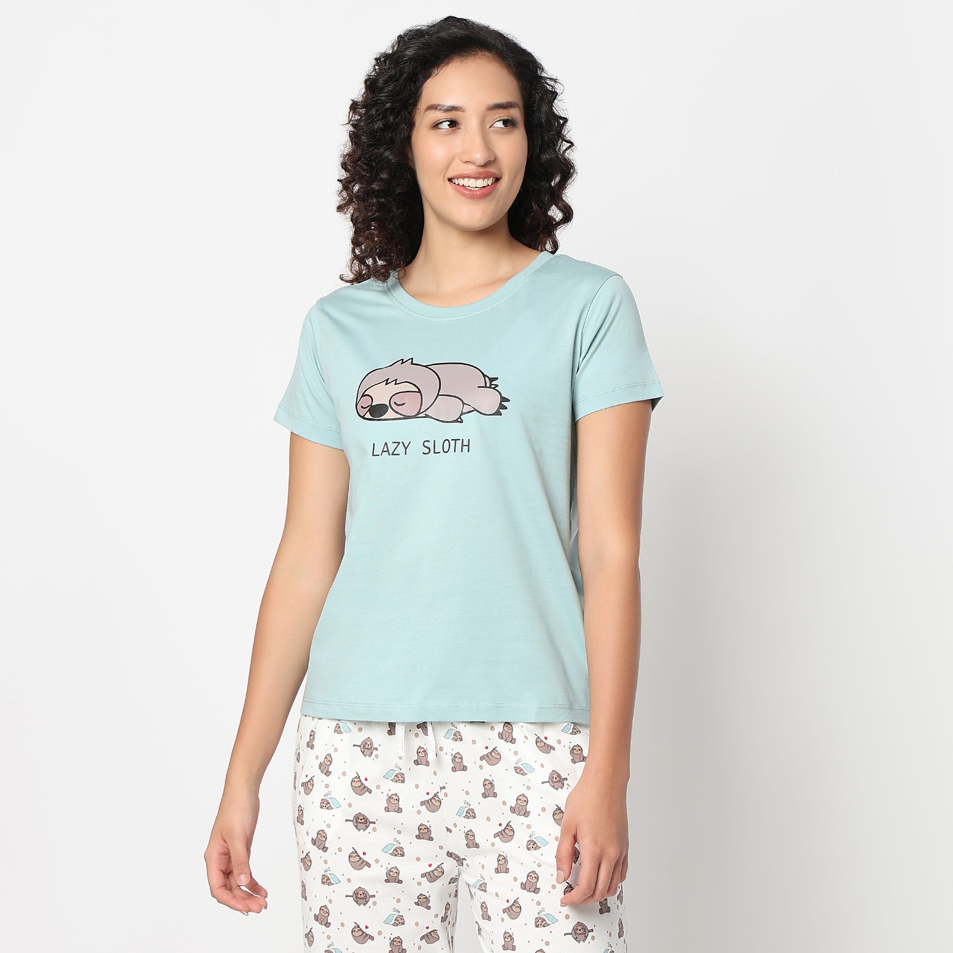 Animal Print Round Neck Loungewear T-Shirt