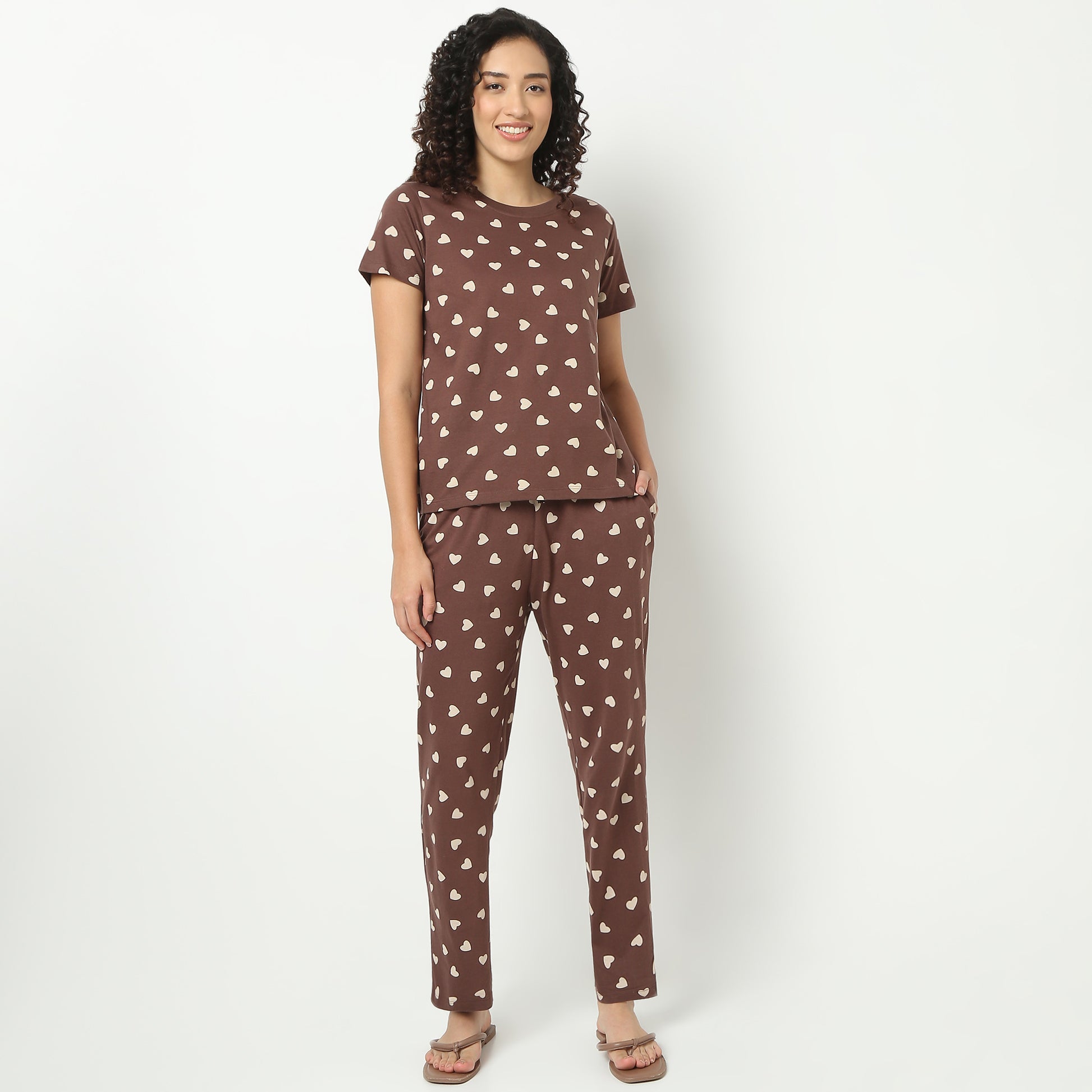 Heart Print Crew Neck Loungewear T-Shirt