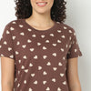 Heart Print Crew Neck Loungewear T-Shirt