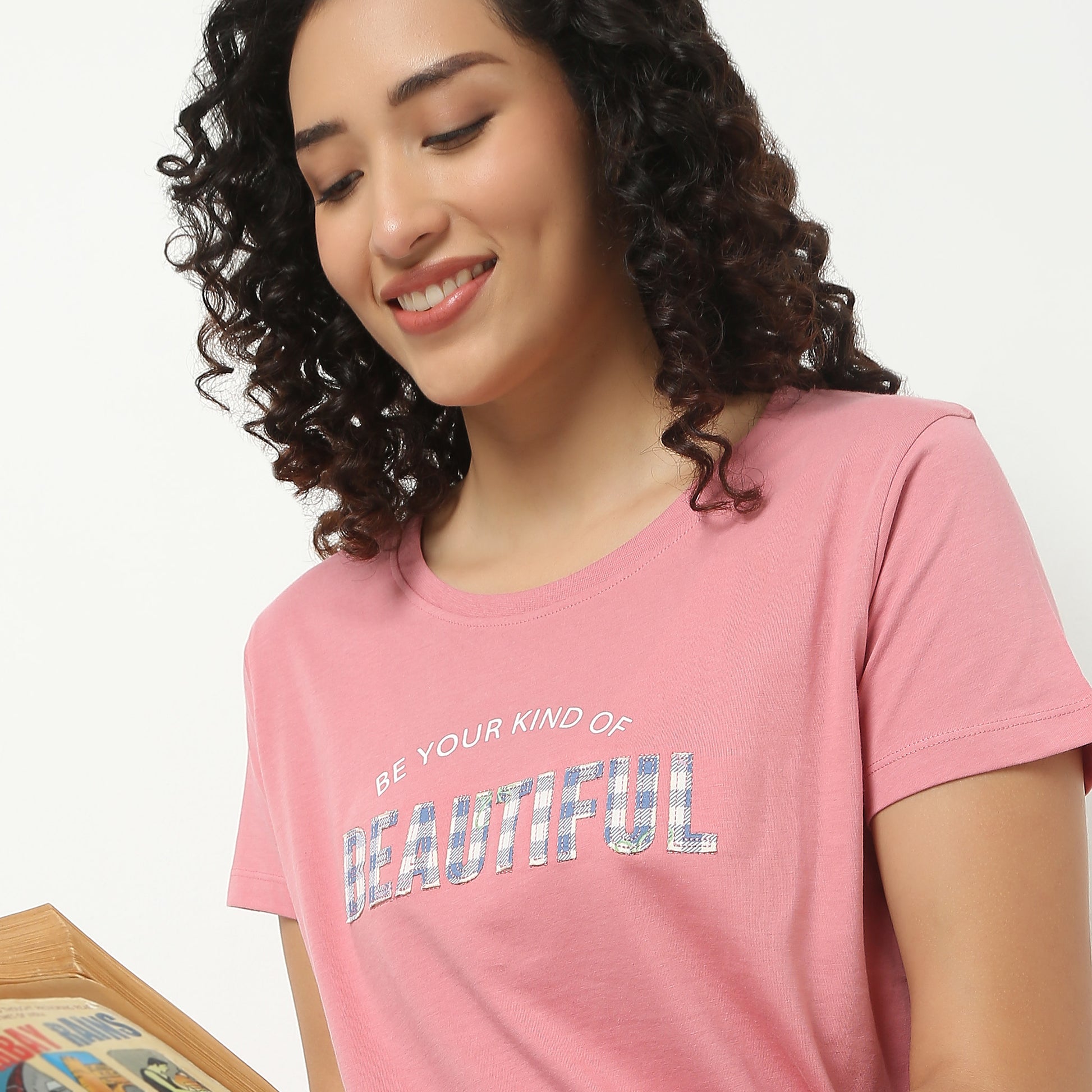 Text Print Crew Neck Loungewear T-Shirt