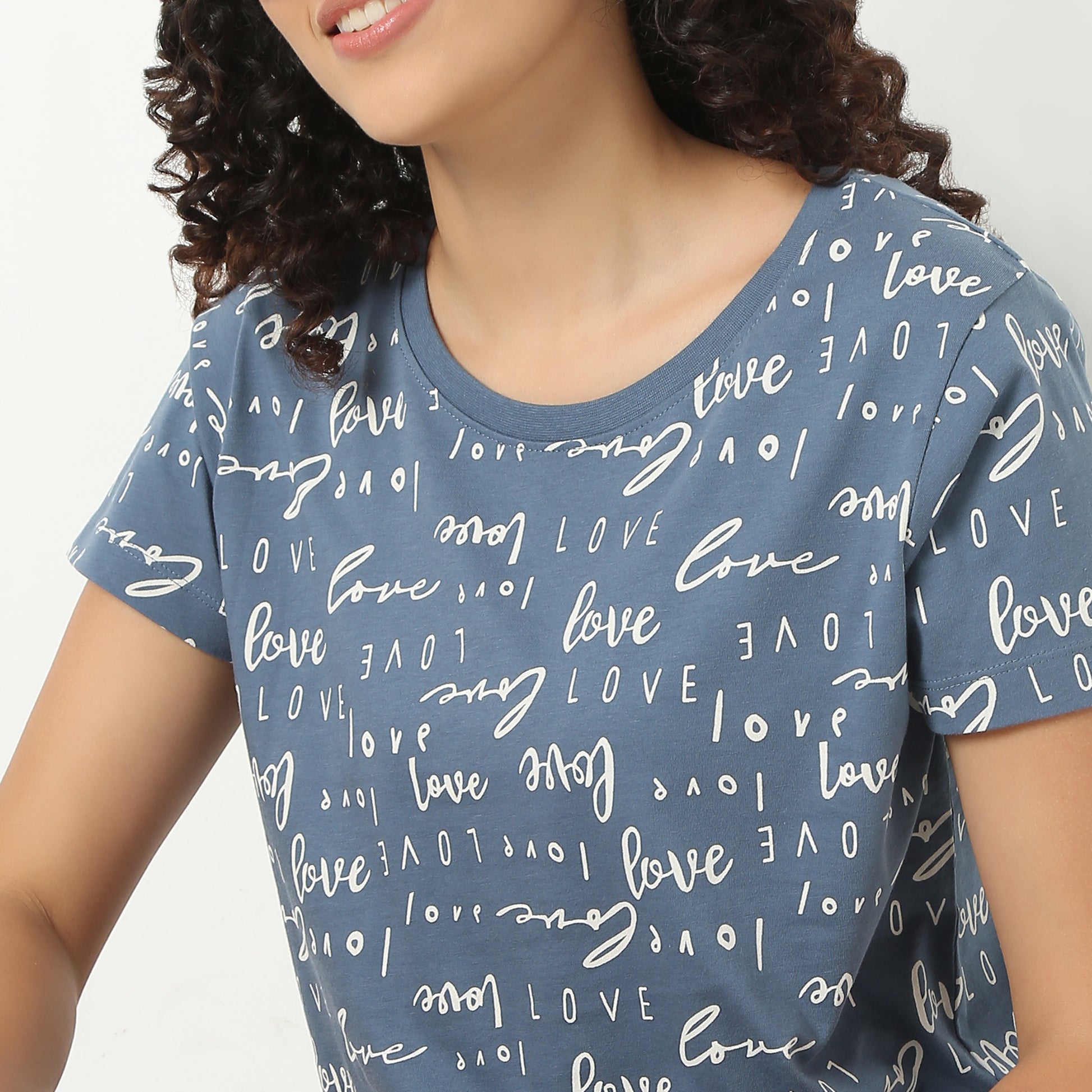 Text Print Crew Neck Loungewear T-Shirt