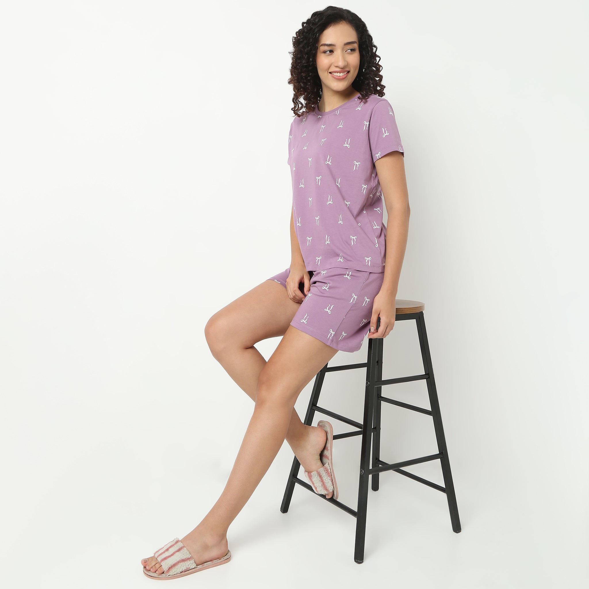 Text Print Round Neck Loungewear T-Shirt