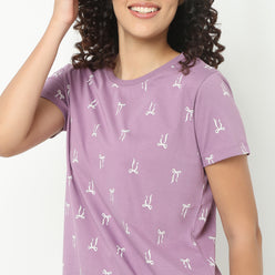 Text Print Round Neck Loungewear T-Shirt