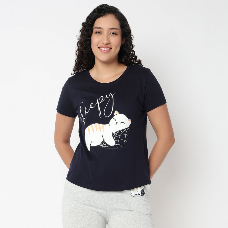 Chest Printed Cord Lounge T-Shirt