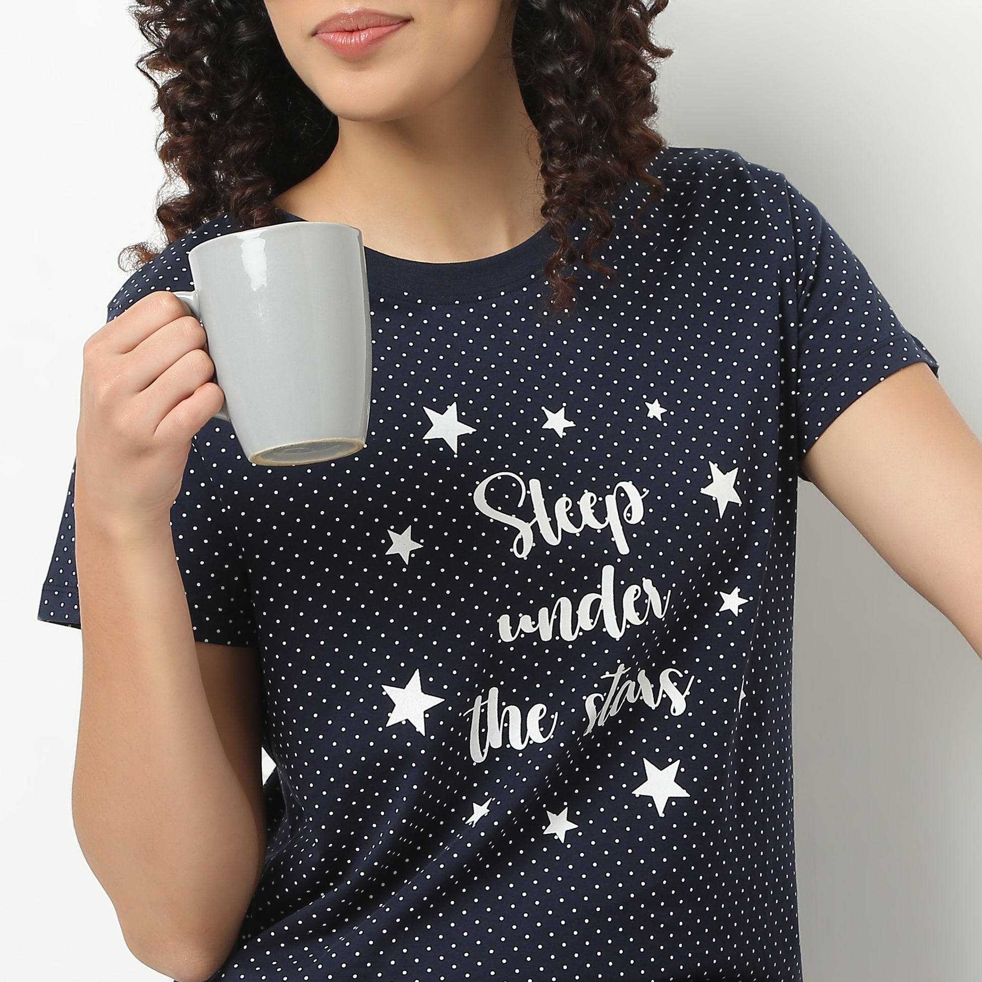 Text Print Round Neck Loungewear T-Shirt