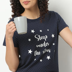 Text Print Round Neck Loungewear T-Shirt