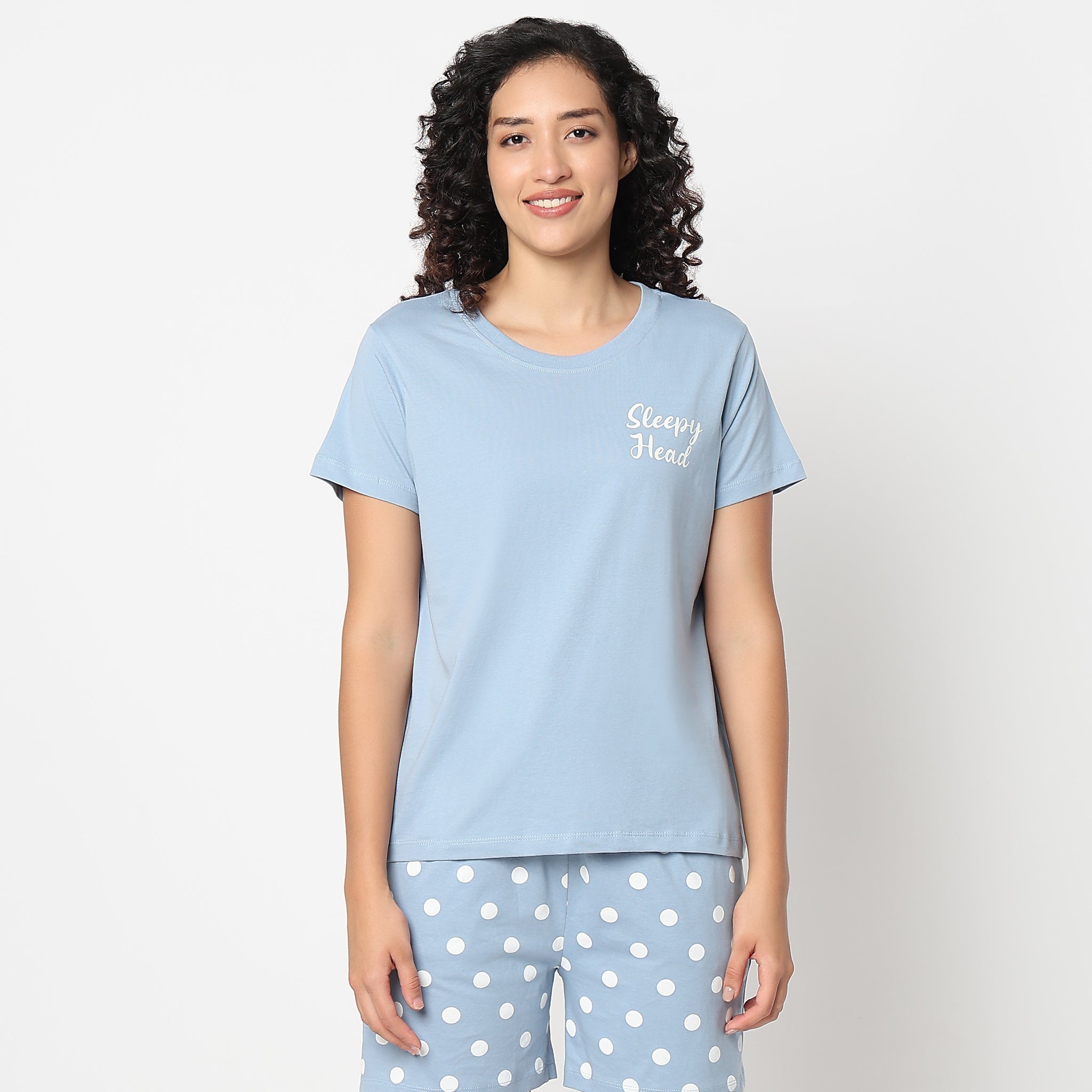 Text Print Round Neck Loungewear T-Shirt