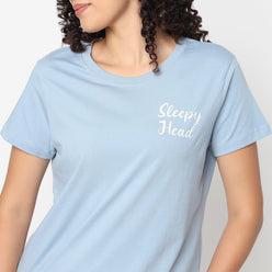 Text Print Round Neck Loungewear T-Shirt