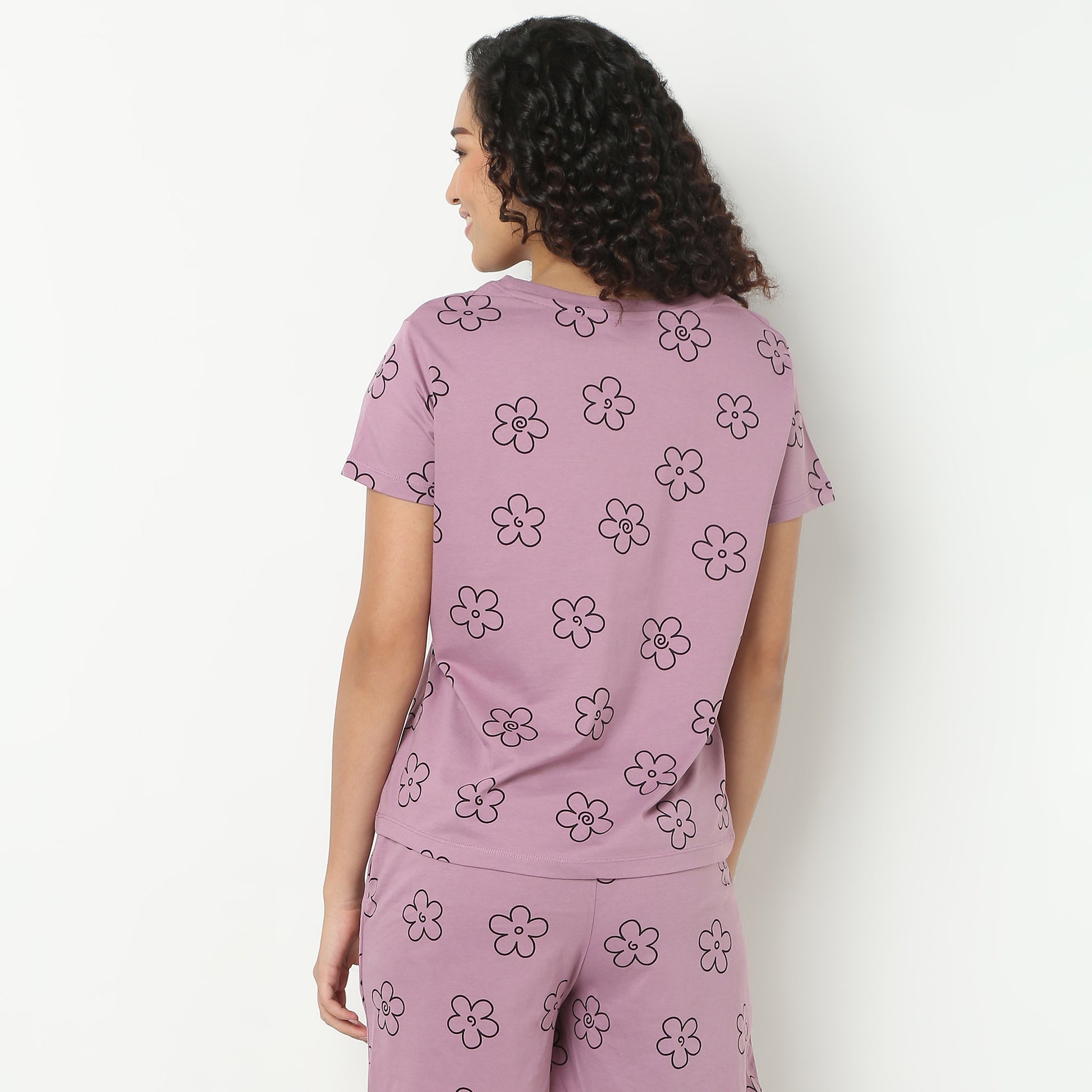 Floral Print Round Neck Loungewear T-Shirt
