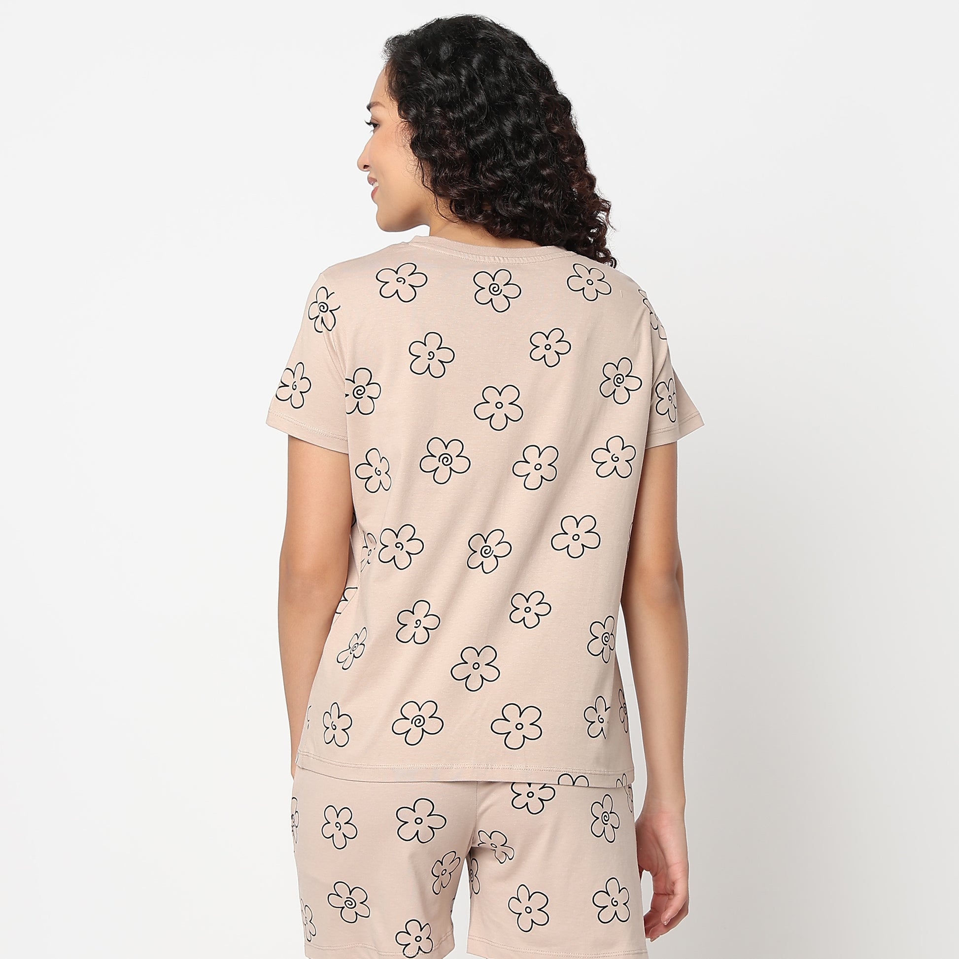 Floral Print Round Neck Loungewear T-Shirt