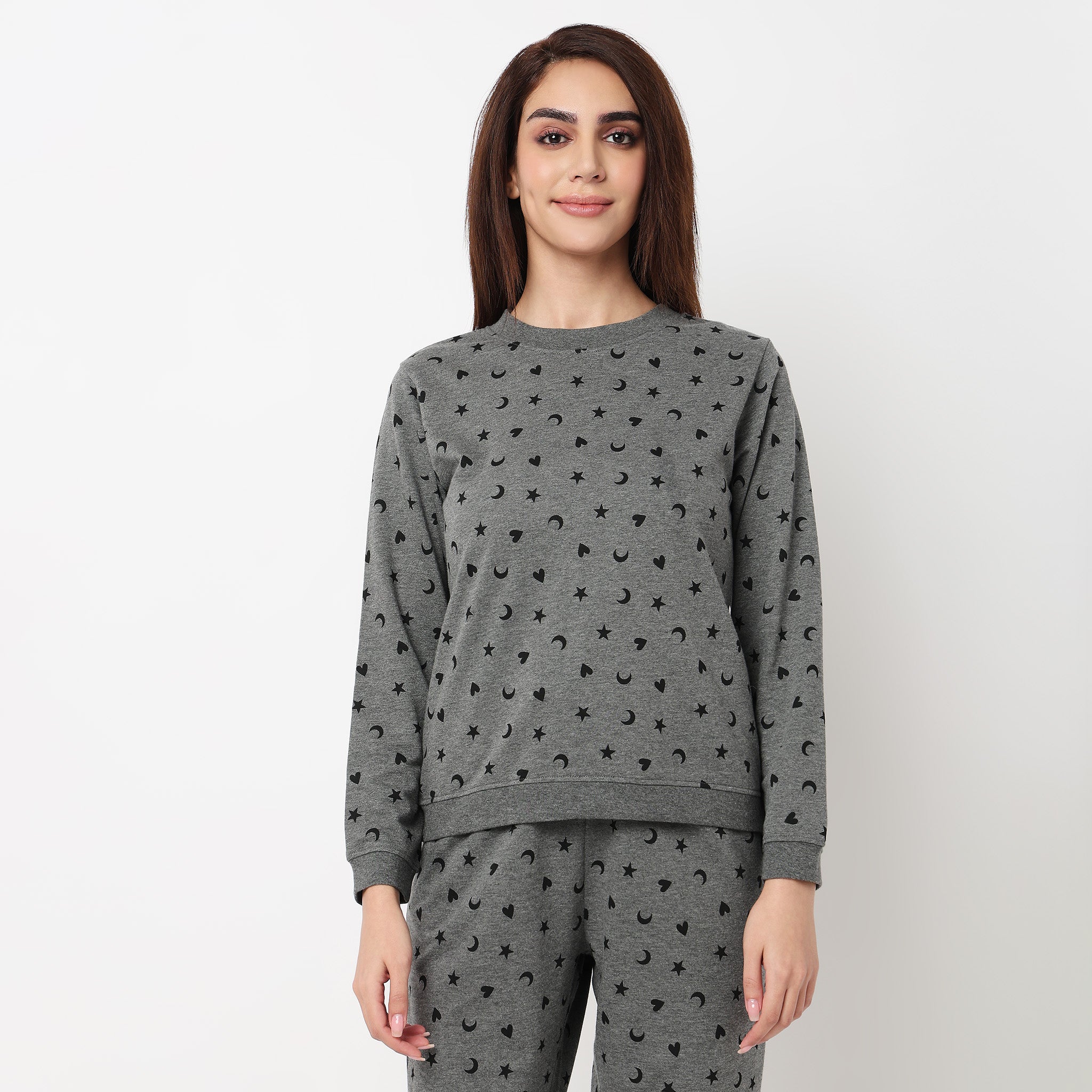 Printed Cotton Full Sleeve Lounge Sweatshirt 