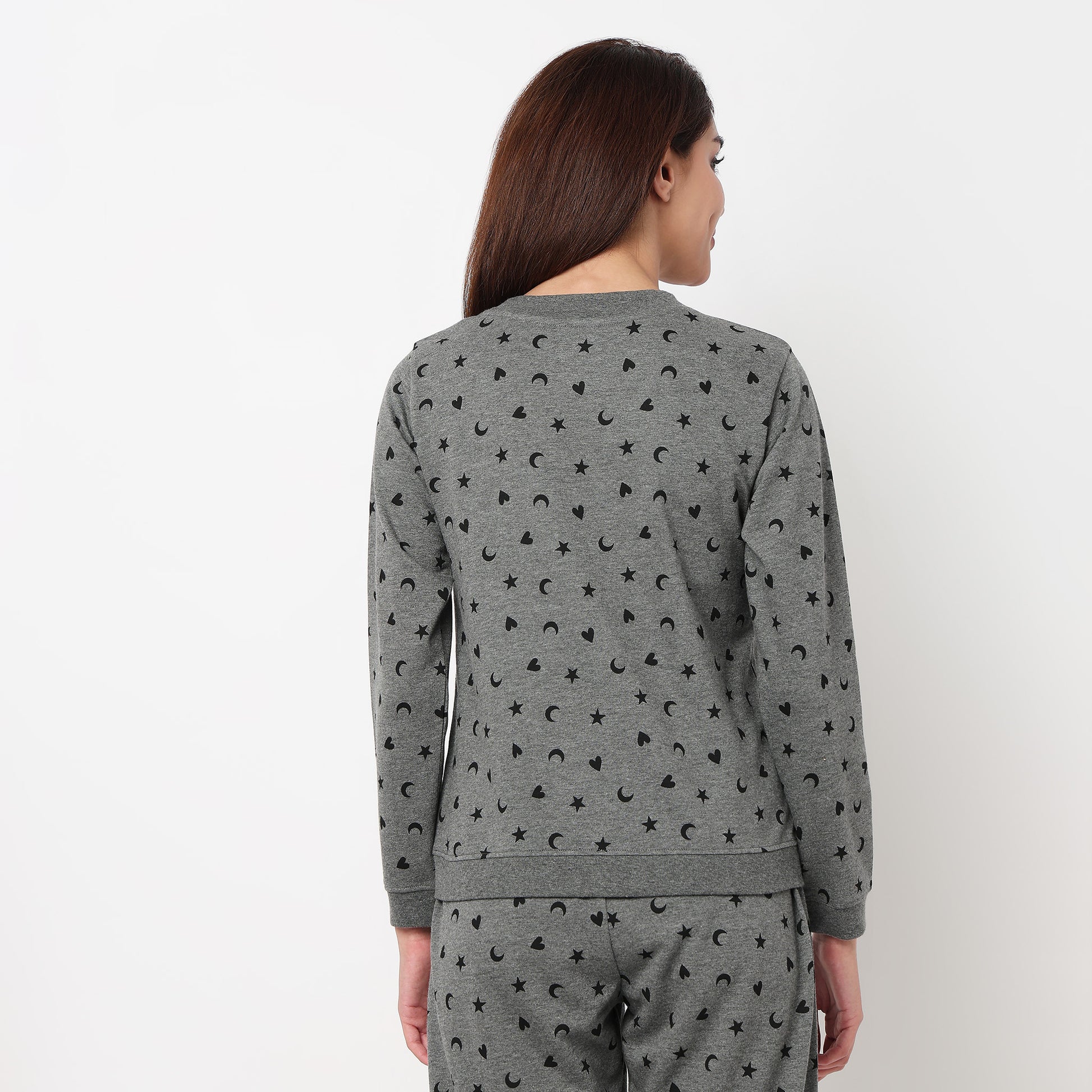 Printed Cotton Full Sleeve Lounge Sweatshirt 