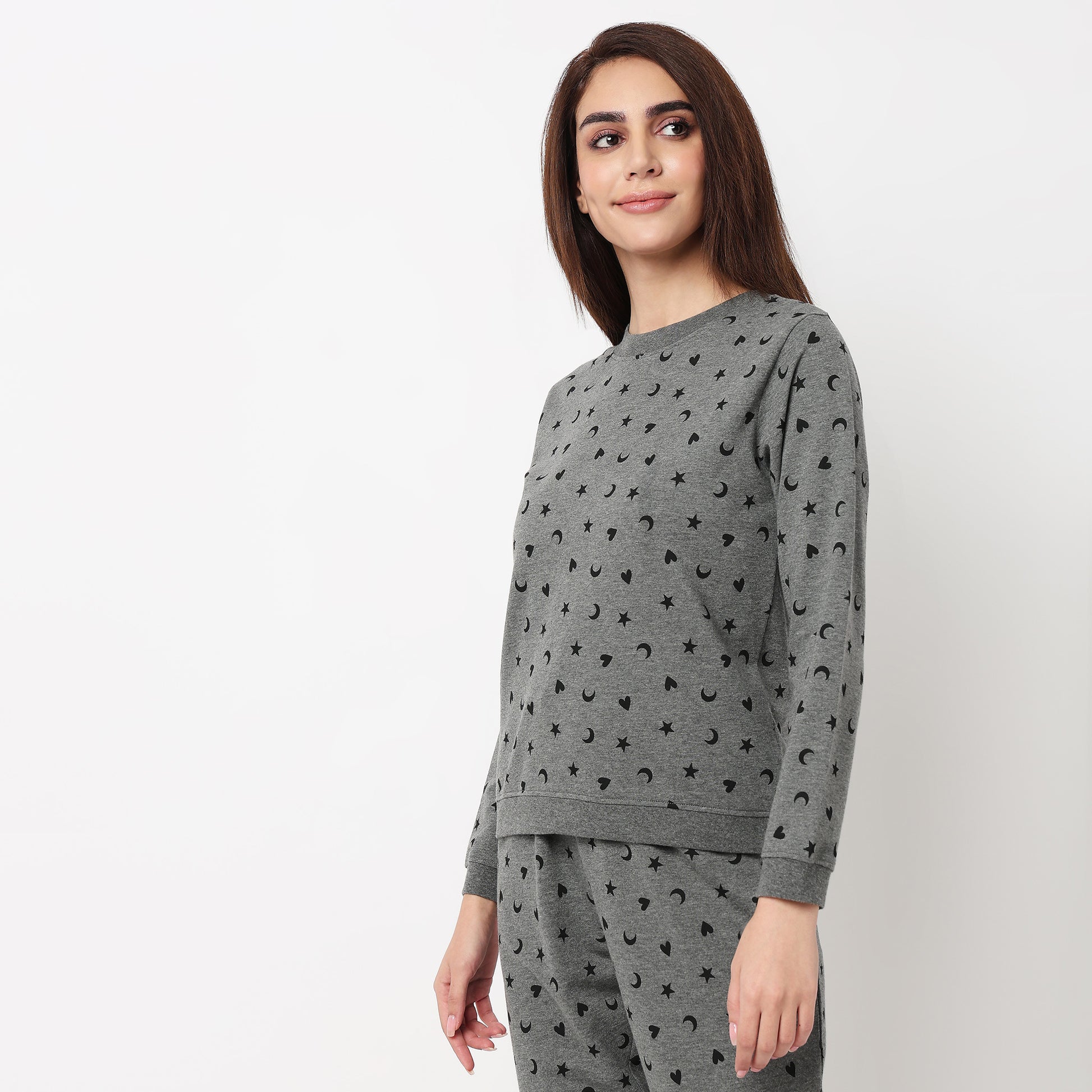 Printed Cotton Full Sleeve Lounge Sweatshirt 