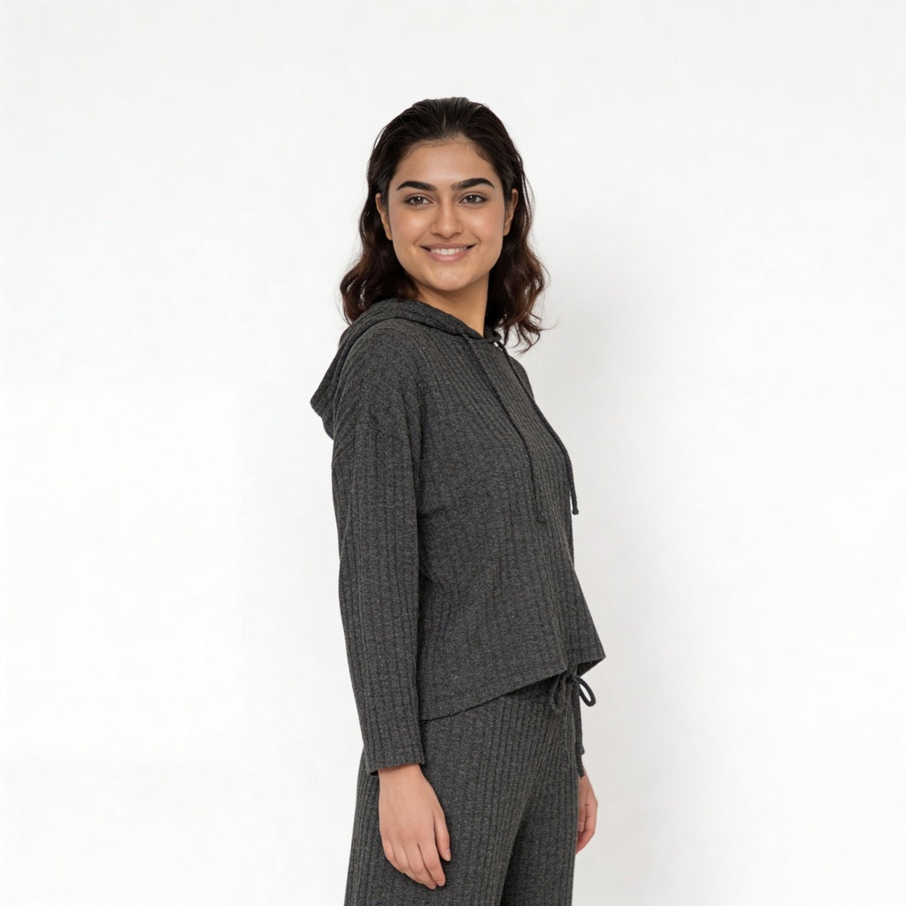 Ribbed Hooded Sweatshirt