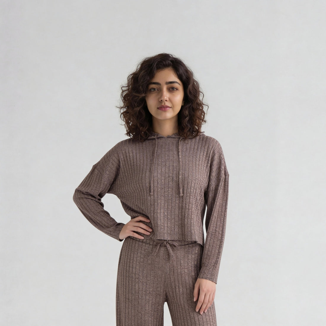 Ribbed Hooded Sweatshirt