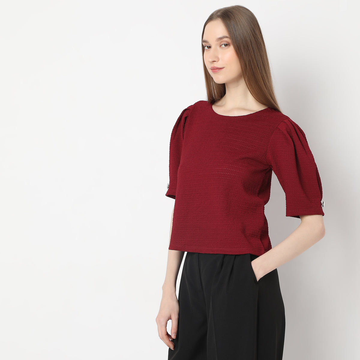 Structured Puffed Sleeve Top