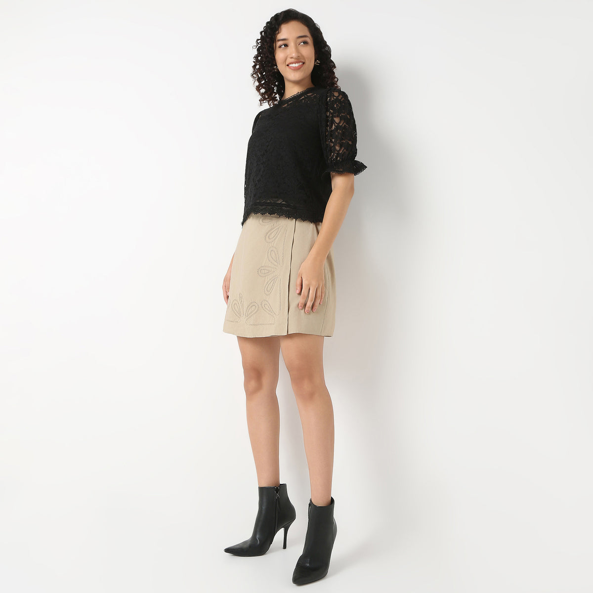 Round Neck with Crochet Lace Trim Top