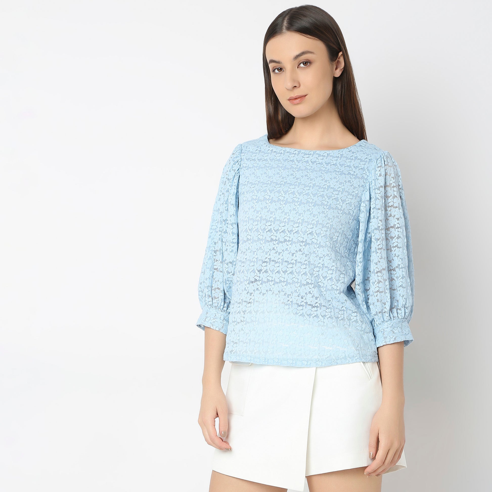 Solid Round Neck Full Lace Top