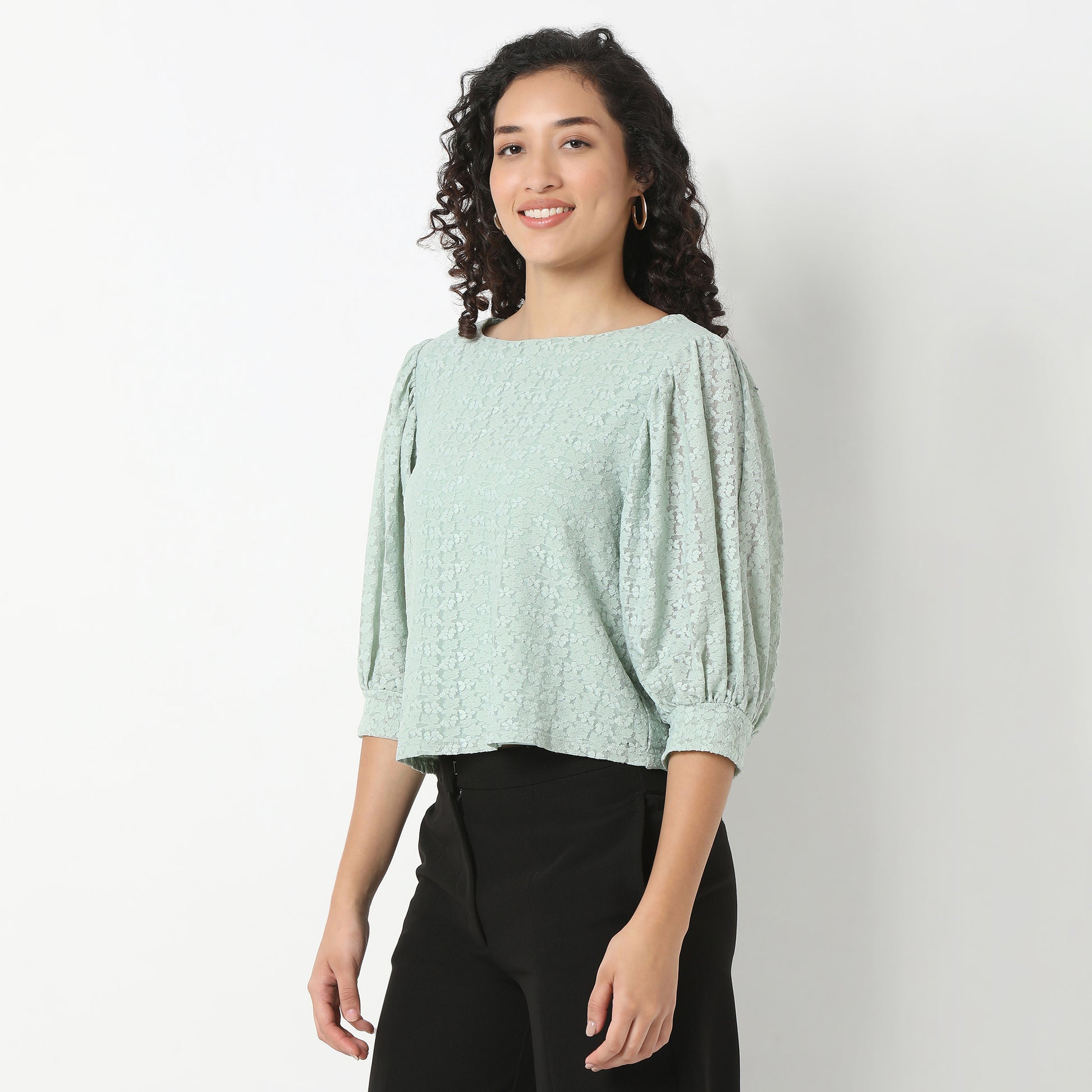 Solid Round Neck Full Lace Top