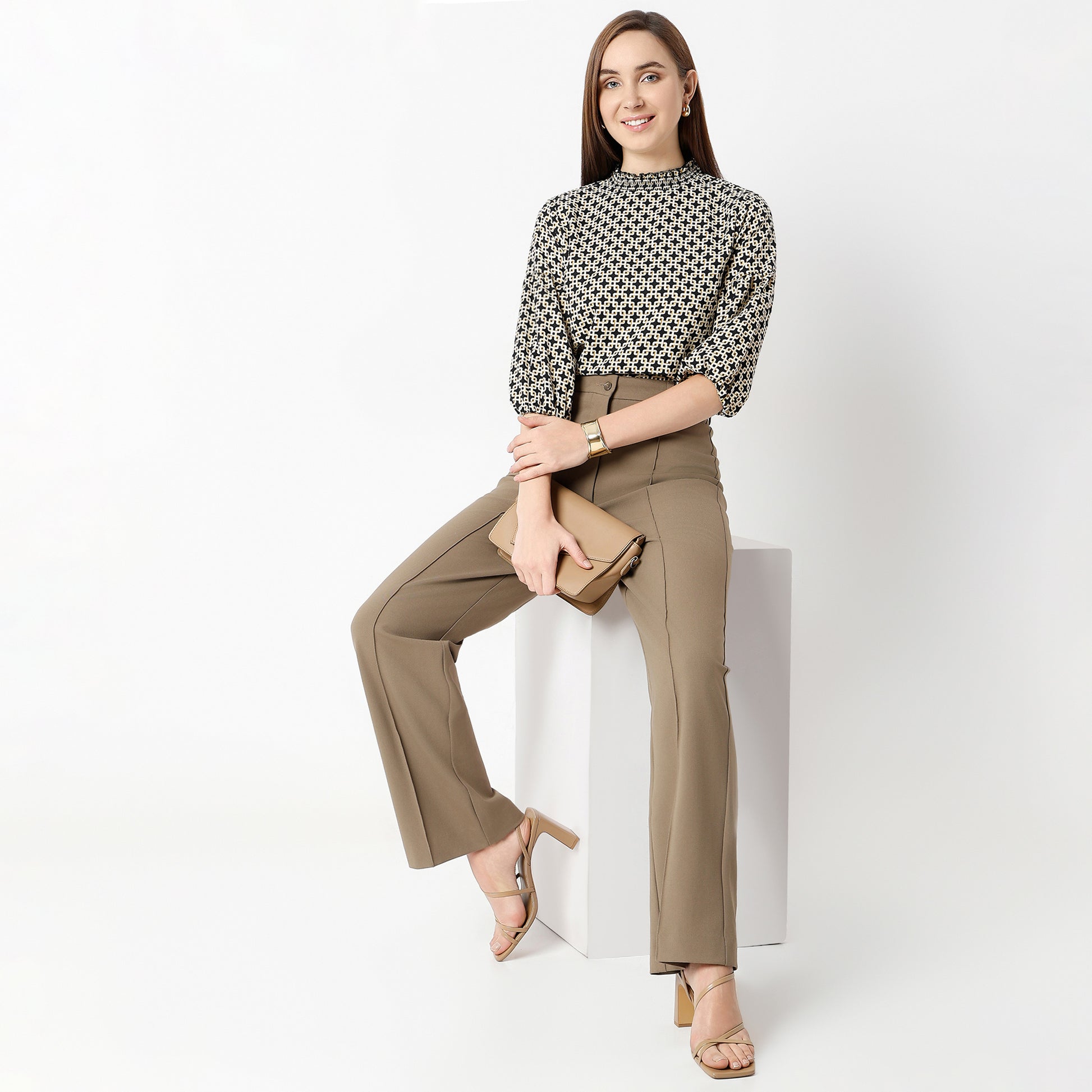 Regular Fit Printed Round Neck Top