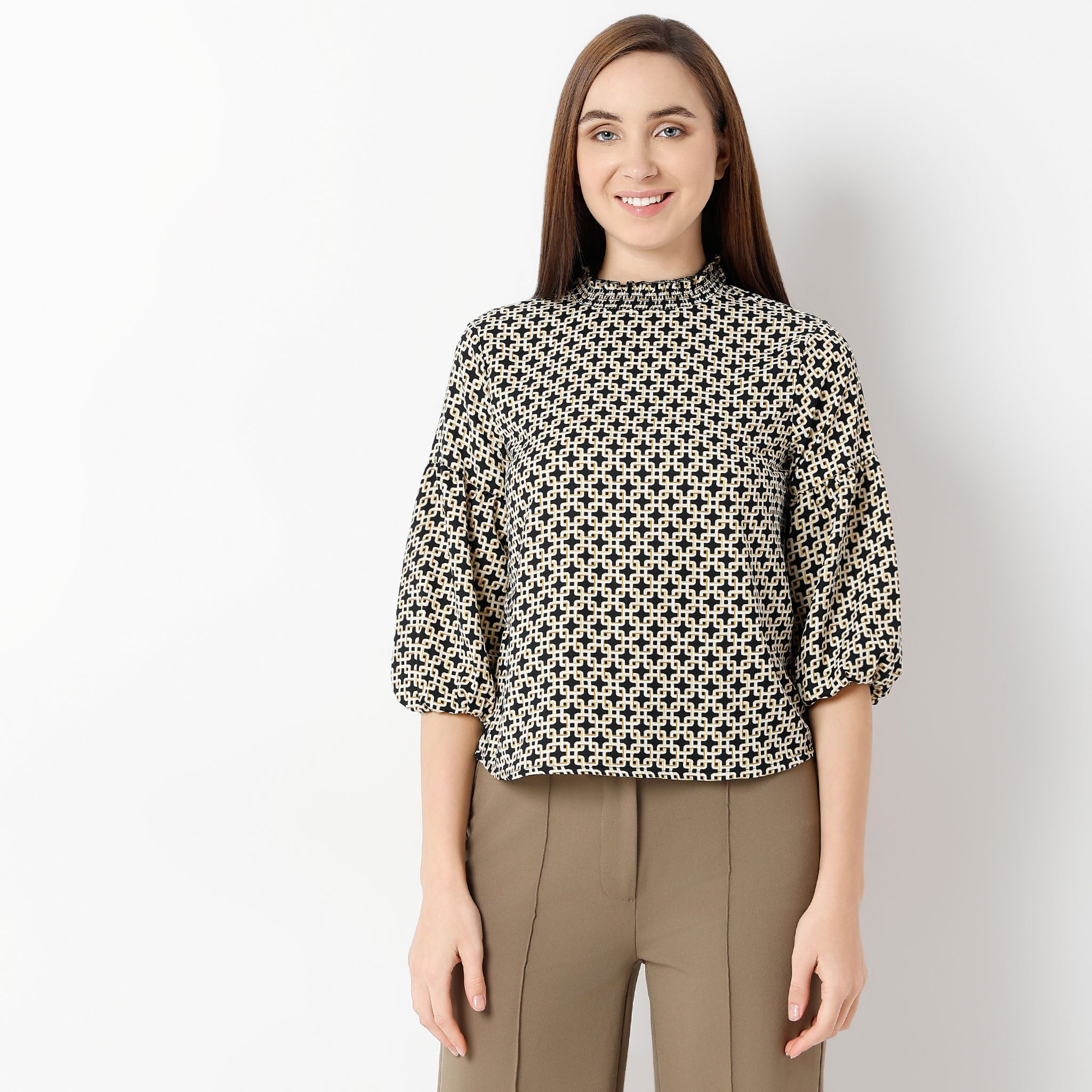 Regular Fit Printed Round Neck Top
