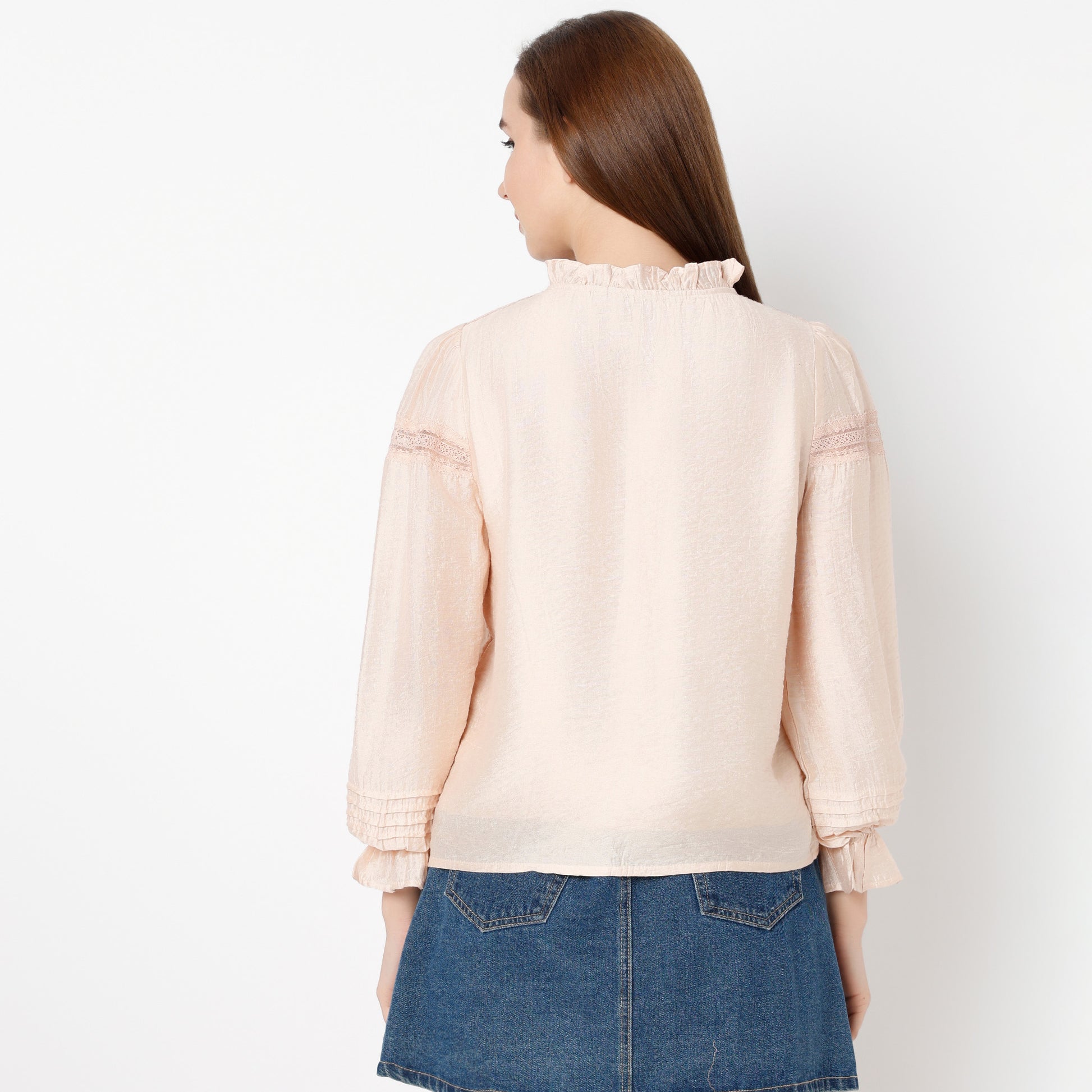 Regular Fit Lace Band Neck Top