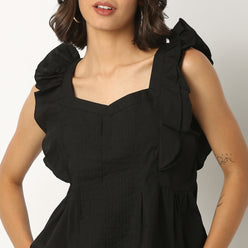 Cotton Fabric Ruffle Sleeve Top
