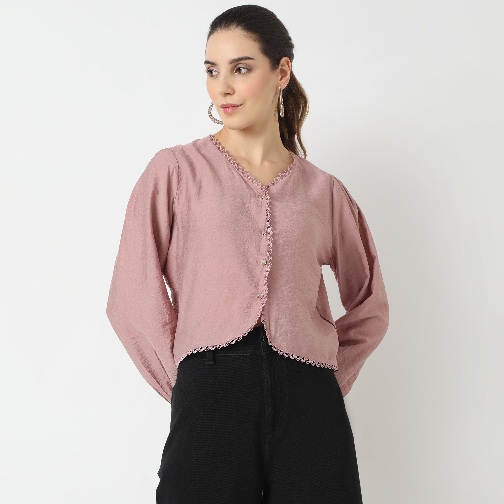 Regular Fit Solid V-Neck Top