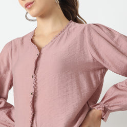 Regular Fit Solid V-Neck Top