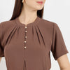 Solid Round Neck Pleated Top