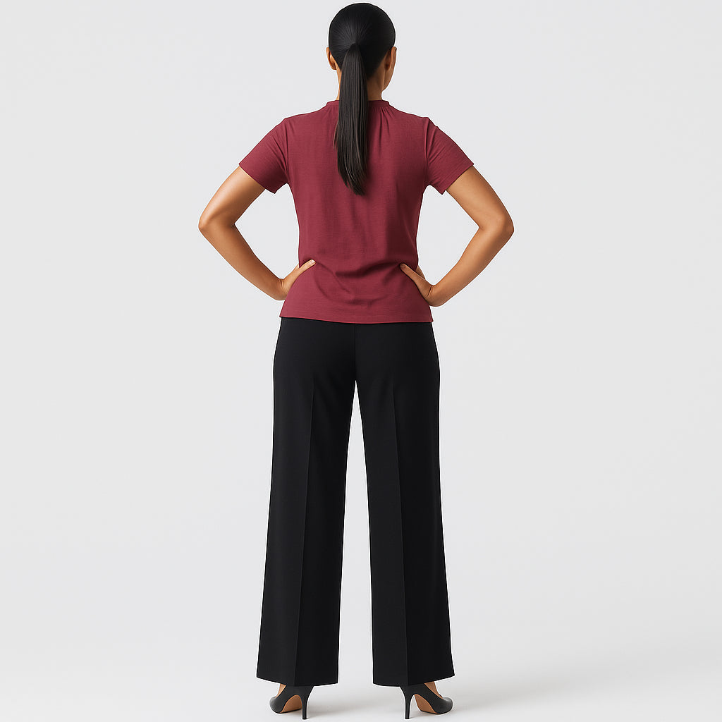 Solid Round Neck Pleated Top