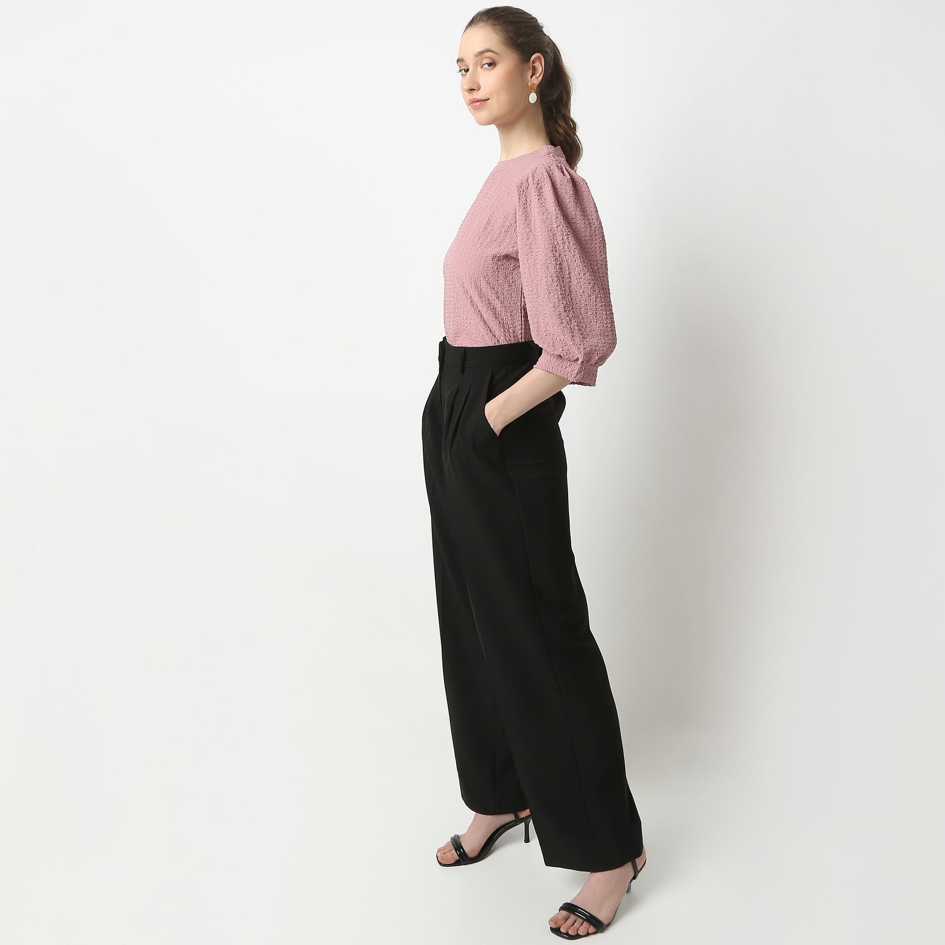 Regular Fit Structured Round Neck Top