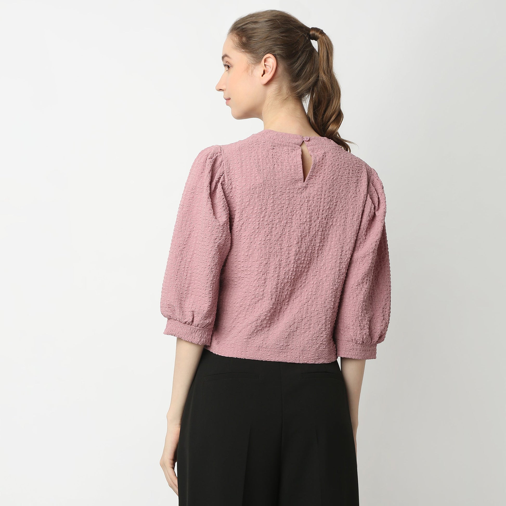 Regular Fit Structured Round Neck Top